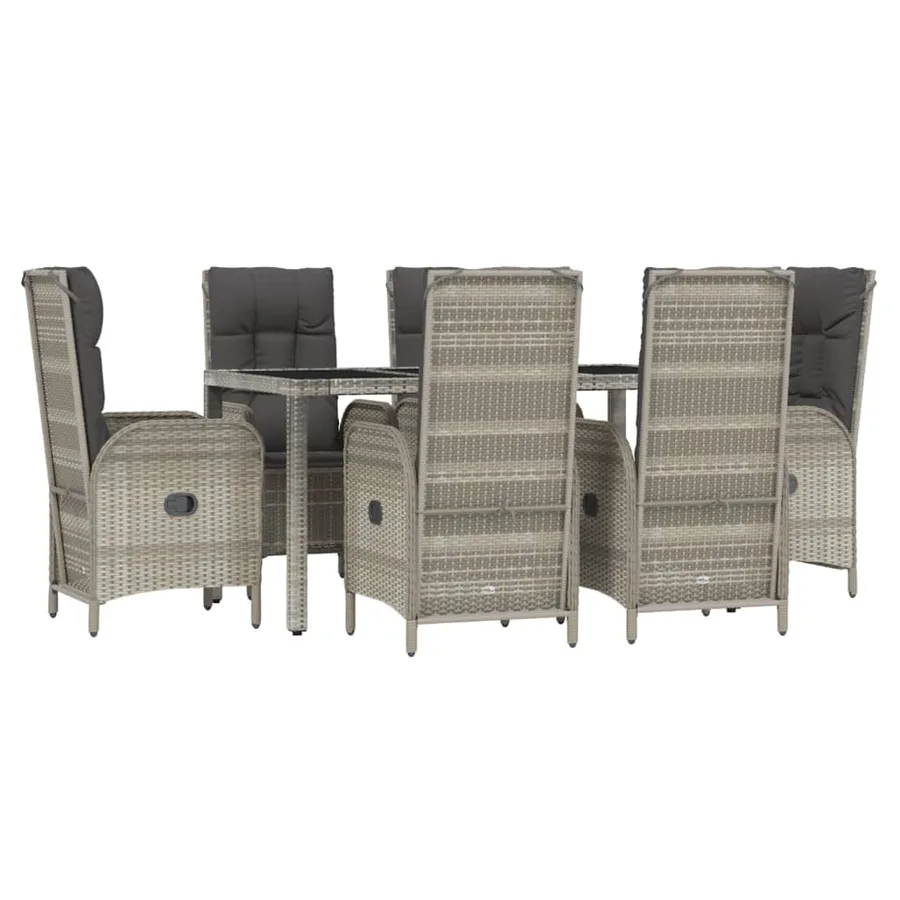 Ensemble à manger jardin et coussins 7 pcs gris rotin - 3