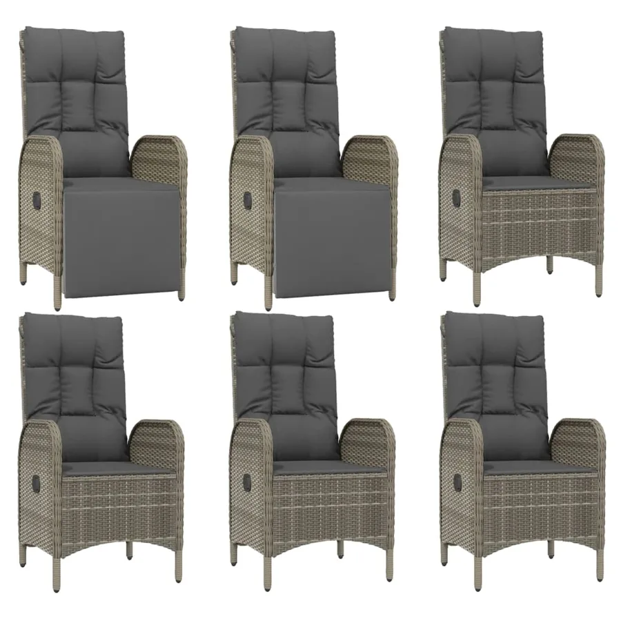 Ensemble à manger jardin et coussins 7 pcs gris rotin - 4