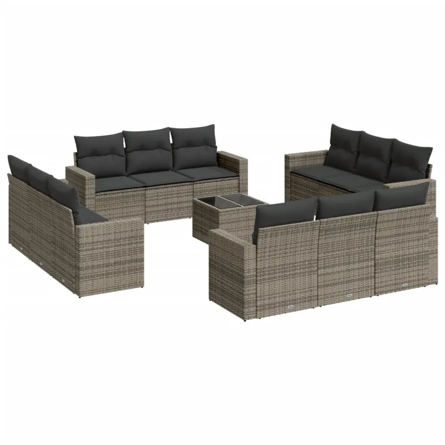 Salon de jardin avec coussins 13 pcs gris résine tressée - 2