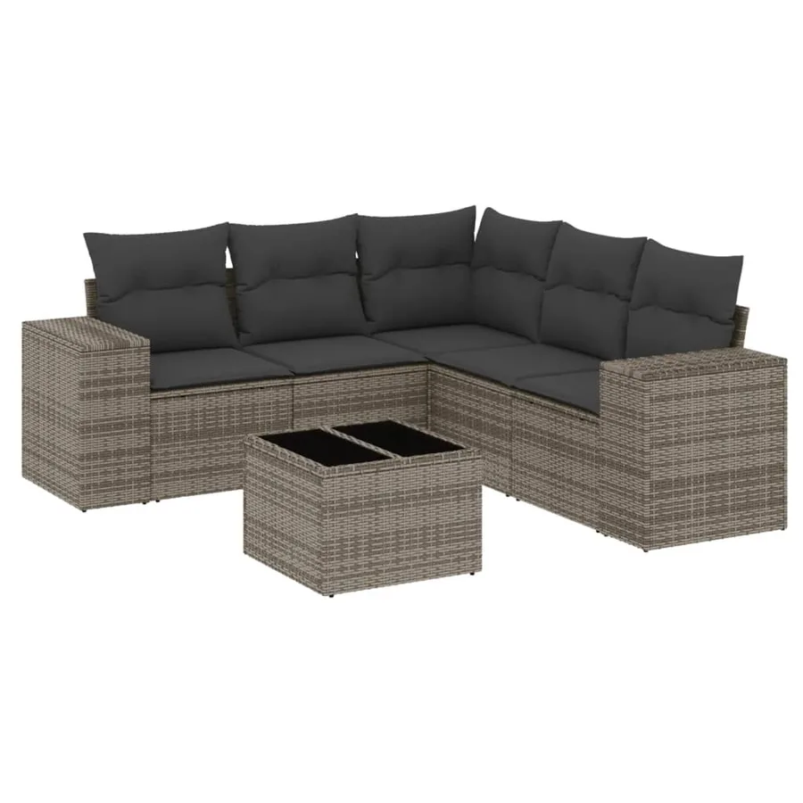 Salon de jardin 6 pcs avec coussins gris résine tressée - 2