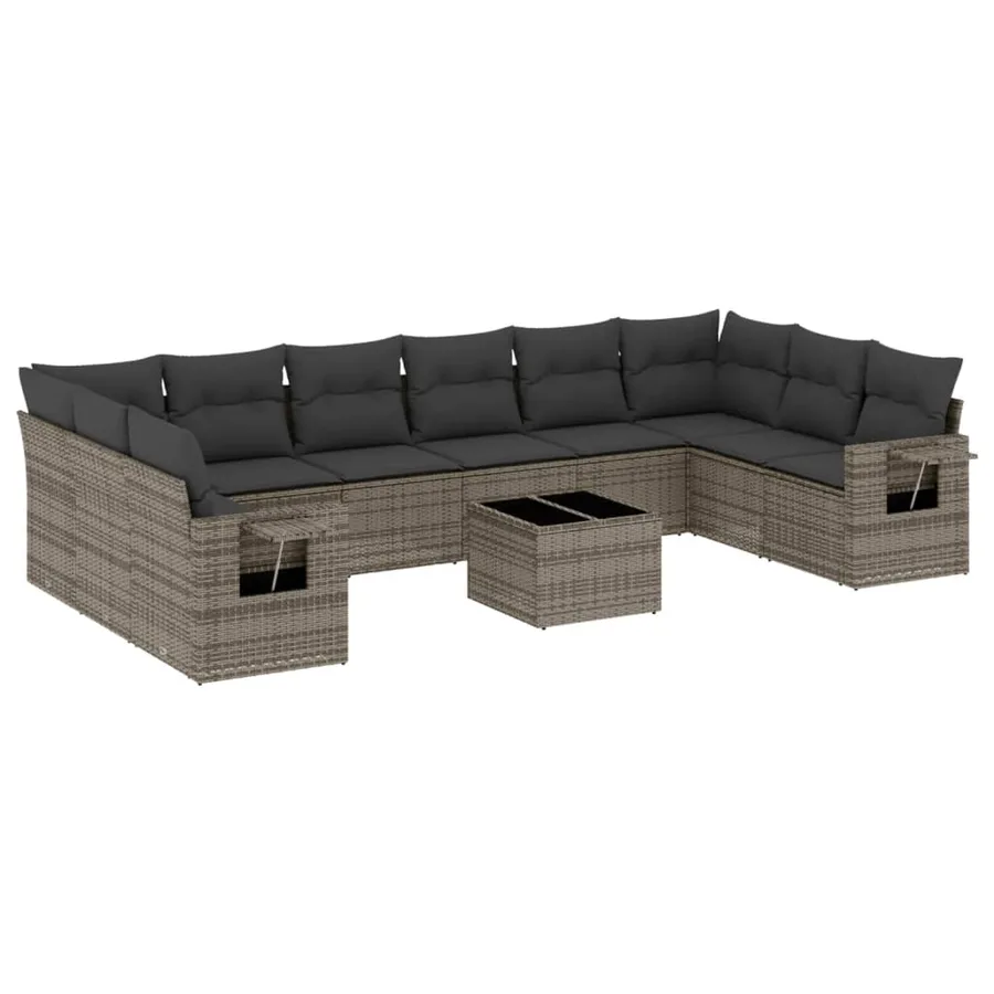 Salon de jardin 11 pcs avec coussins gris résine tressée - 2