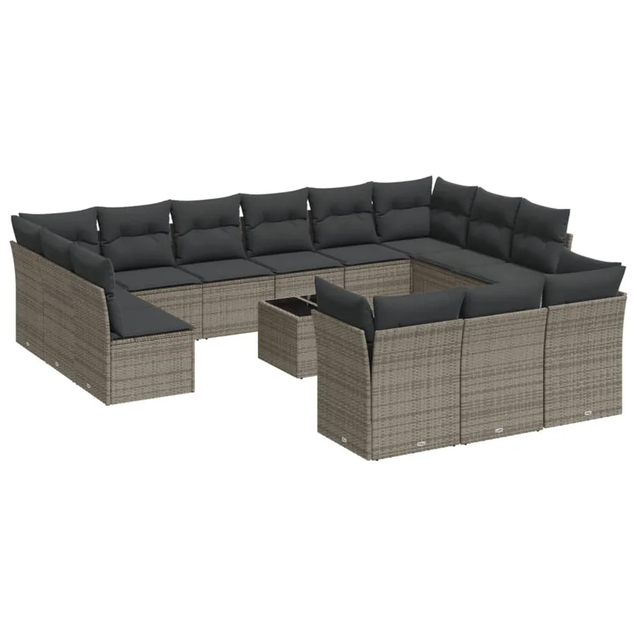 Salon de jardin avec coussins 14 pcs gris résine tressée - 2