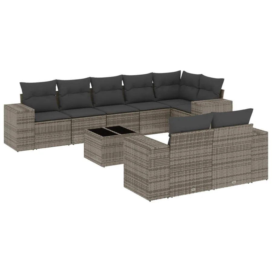 Salon de jardin 9 pcs avec coussins gris résine tressée - 2