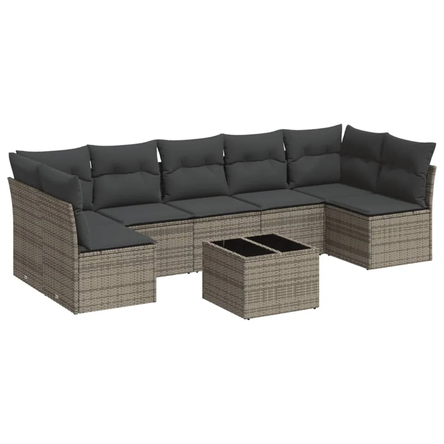Salon de jardin 8 pcs avec coussins gris résine tressée - 2