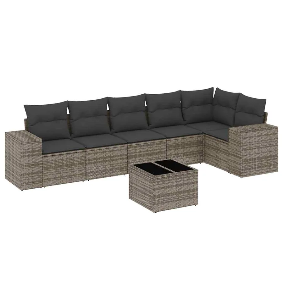 Salon de jardin avec coussins 7 pcs gris résine tressée - 2
