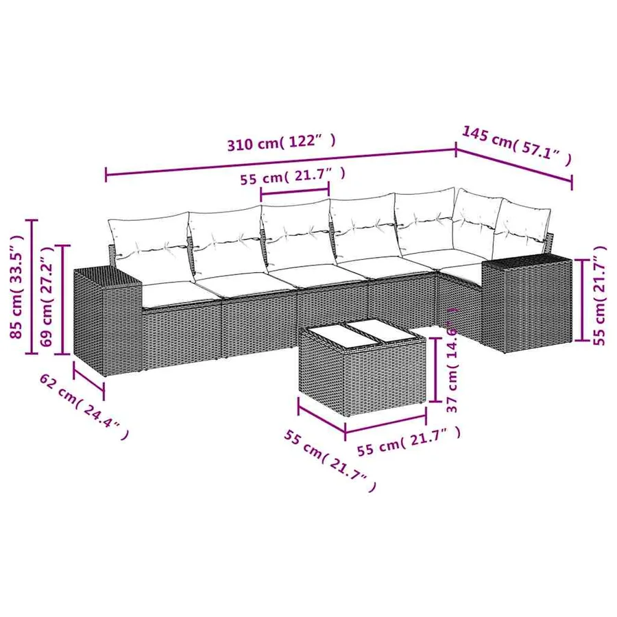 Salon de jardin avec coussins 7 pcs gris résine tressée - 8