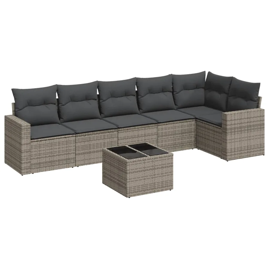 Salon de jardin avec coussins 7 pcs gris résine tressée - 2