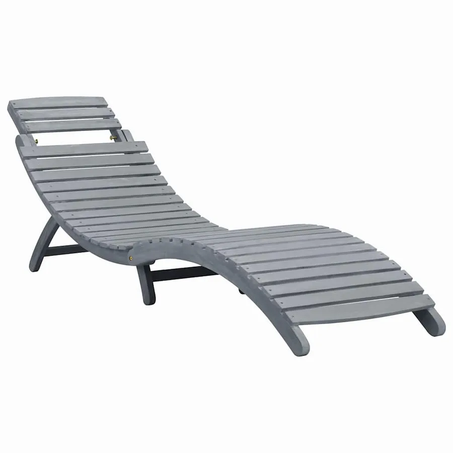 Chaise longue avec coussin Gris Bois d'acacia solide - 2