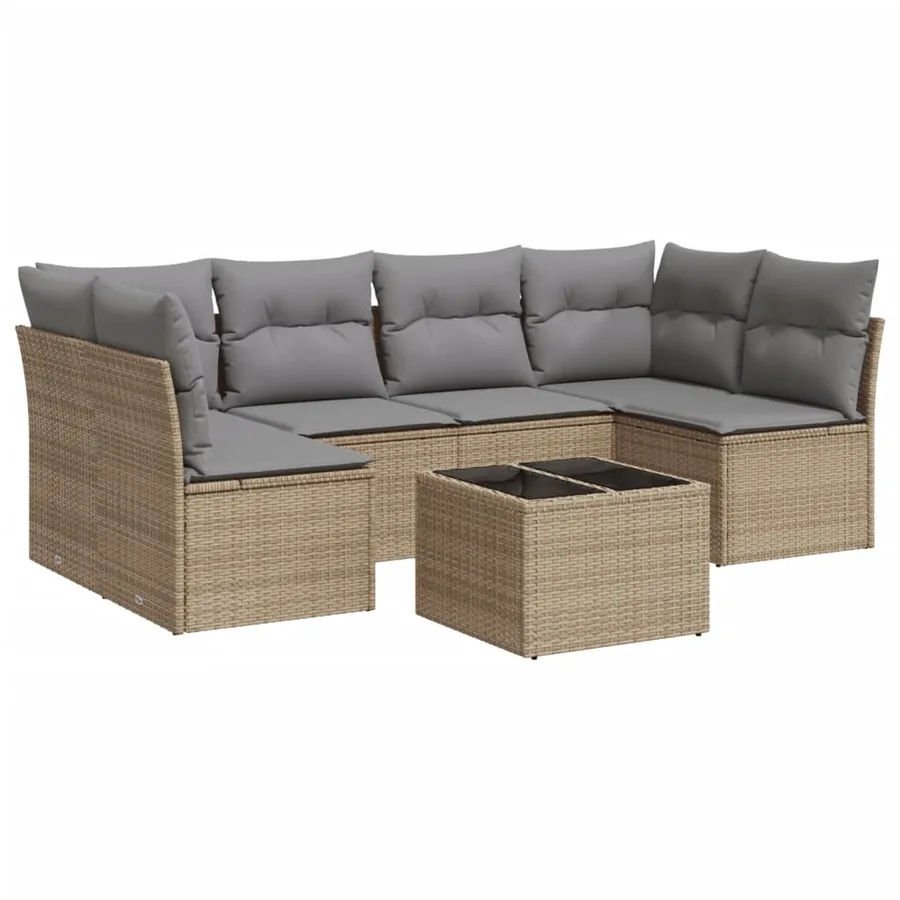 Salon de jardin avec coussins 7 pcs beige résine tressée - 2