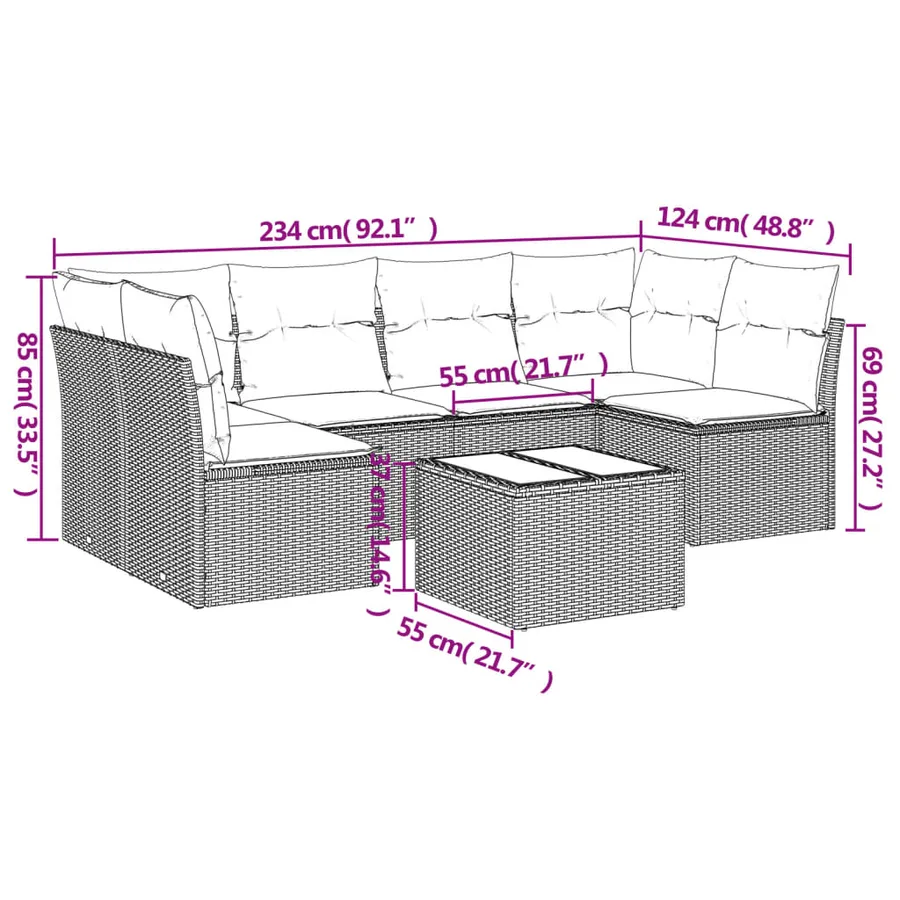 Salon de jardin avec coussins 7 pcs beige résine tressée - 3