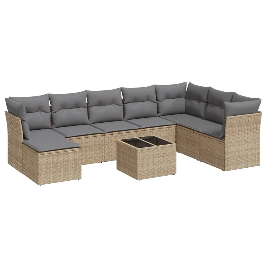 Salon de jardin avec coussins 9 pcs beige résine tressée - 2