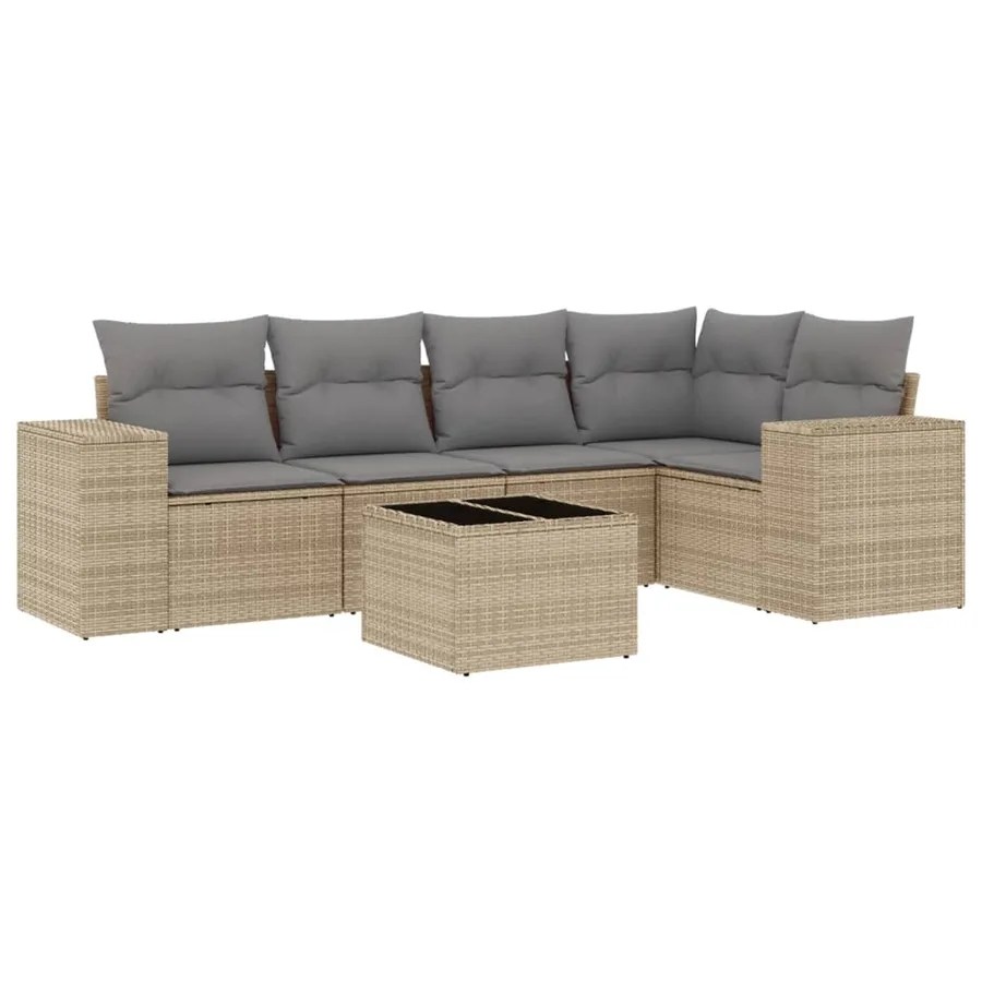 Salon de jardin avec coussins 6 pcs beige résine tressée - 2