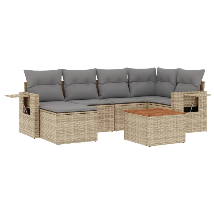 Salon de jardin avec coussins 7pcs mélange beige résine tressée - 2