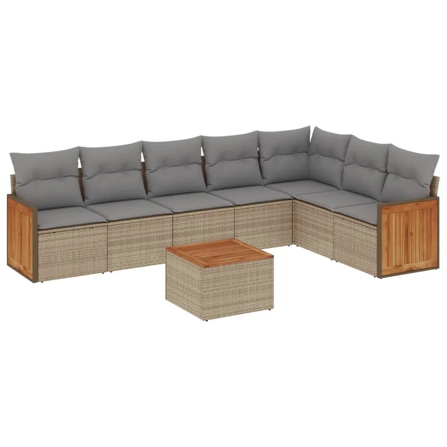 Salon de jardin avec coussins 8 pcs beige résine tressée - 2