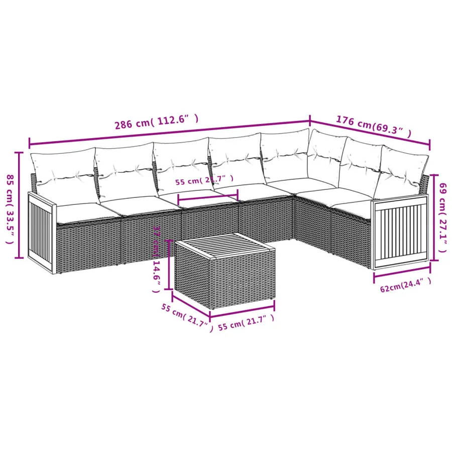Salon de jardin avec coussins 8 pcs beige résine tressée - 3