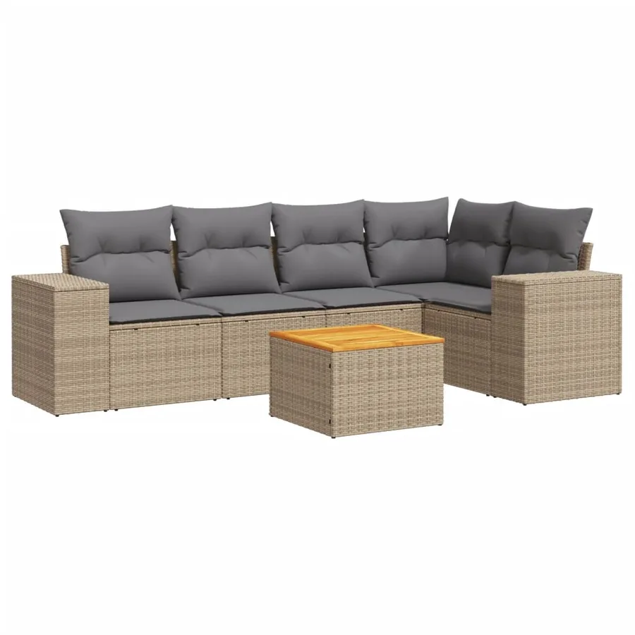 Salon de jardin avec coussins 6 pcs beige résine tressée - 2
