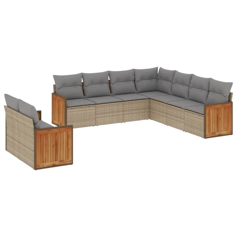 Salon de jardin avec coussins 9 pcs beige résine tressée - 2