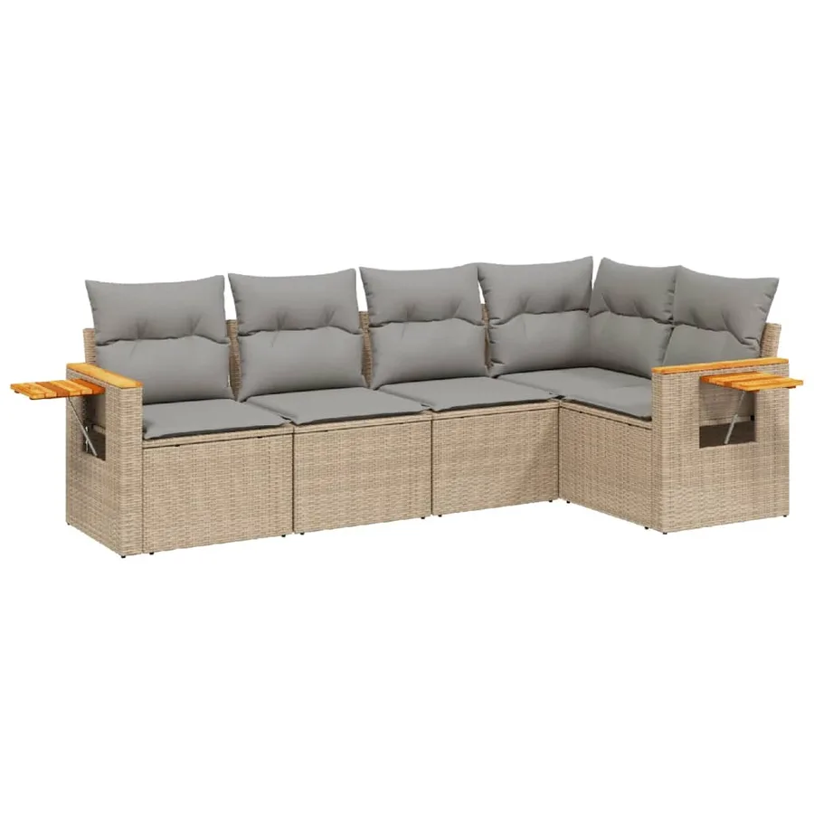 Salon de jardin avec coussins 5 pcs beige résine tressée - 2
