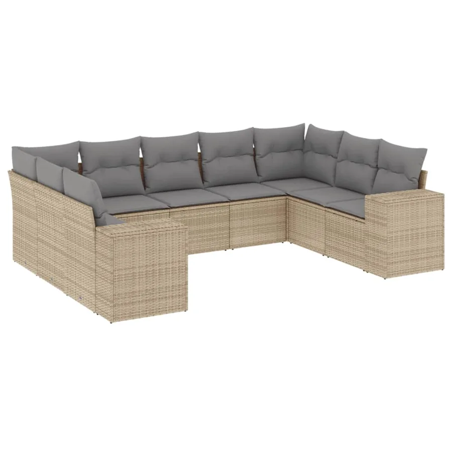 Salon de jardin avec coussins 9 pcs beige résine tressée - 2