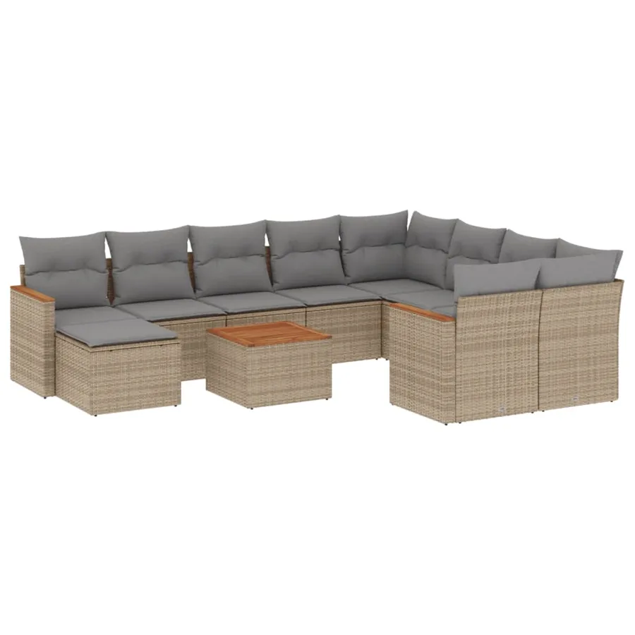 Salon de jardin 11 pcs avec coussins beige résine tressée - 2