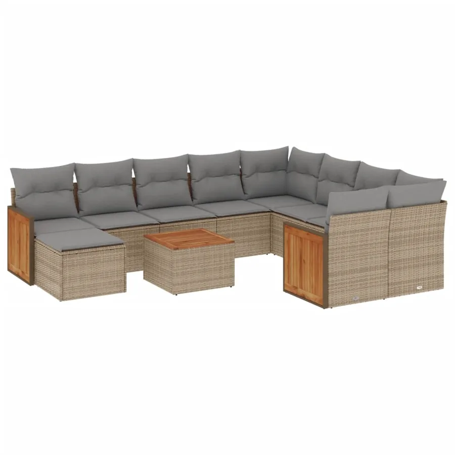 Salon de jardin 11 pcs avec coussins beige résine tressée - 2