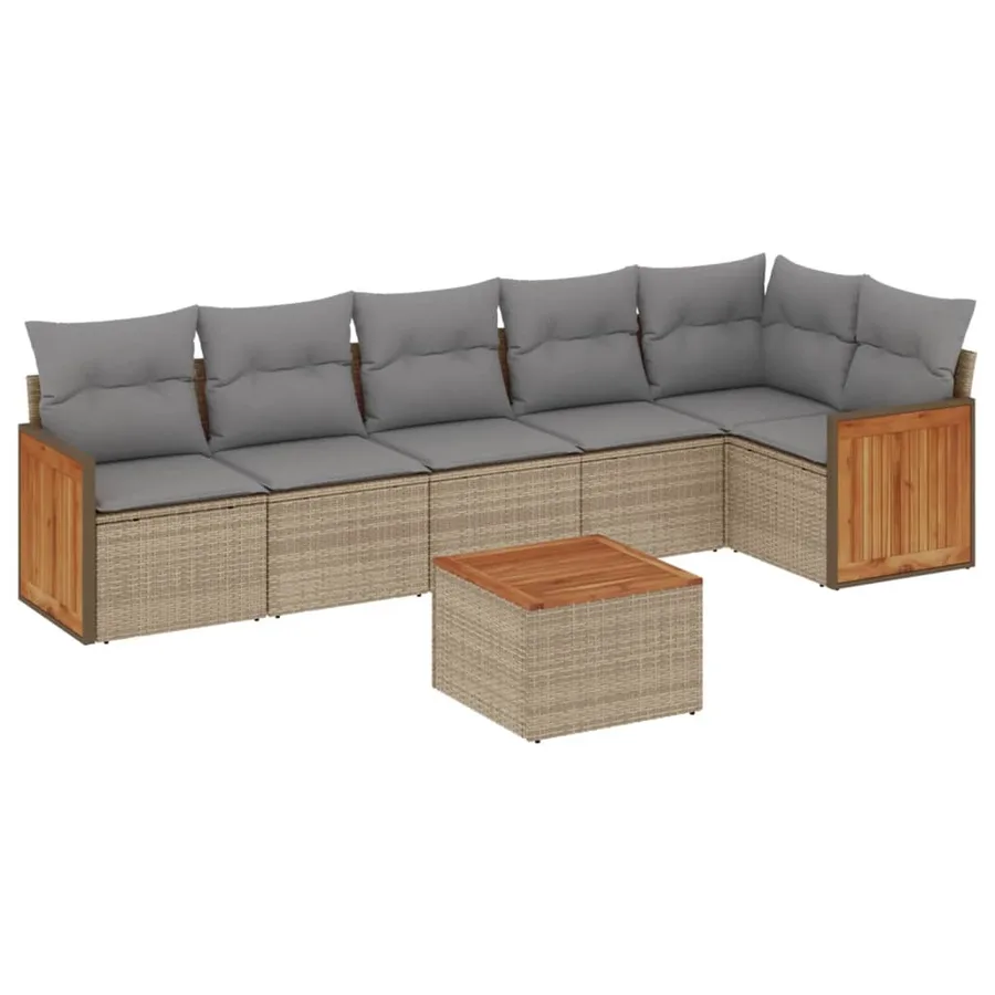 Salon de jardin avec coussins 7 pcs beige résine tressée - 2