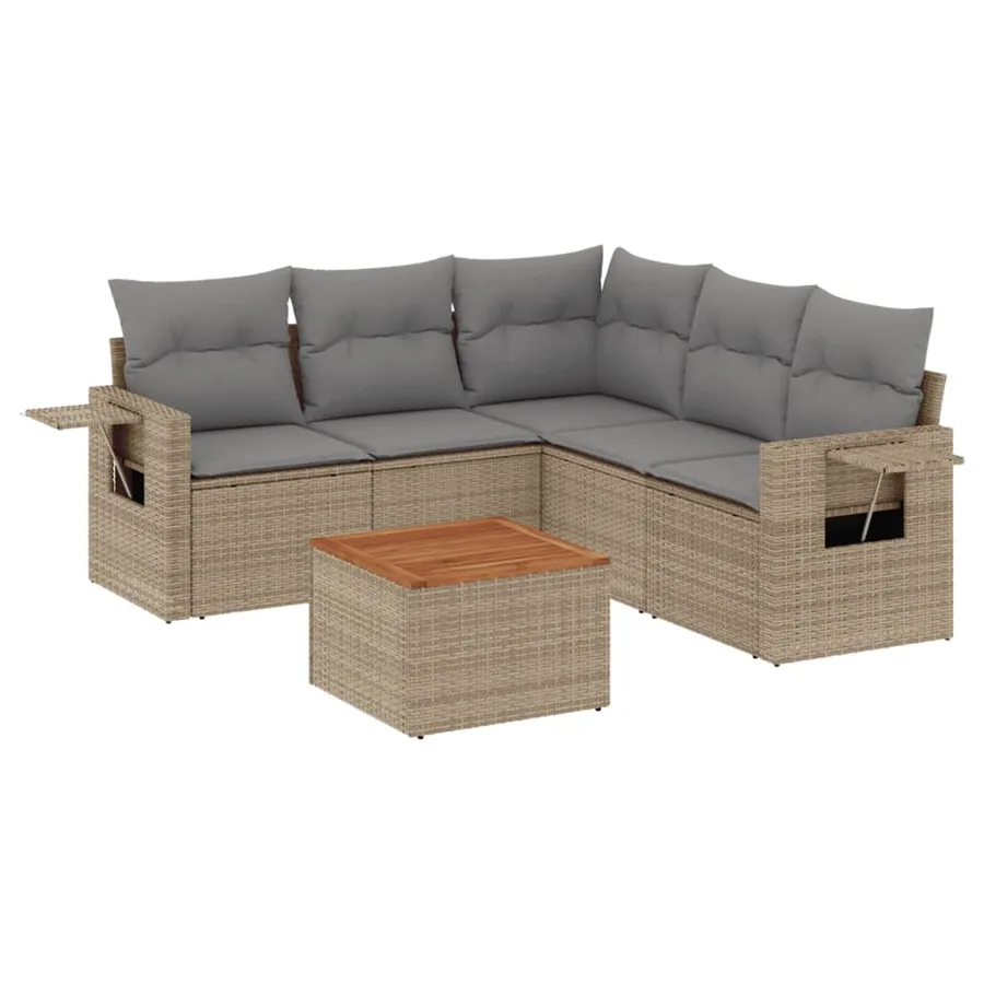 Salon de jardin avec coussins 6pcs mélange beige résine tressée - 2