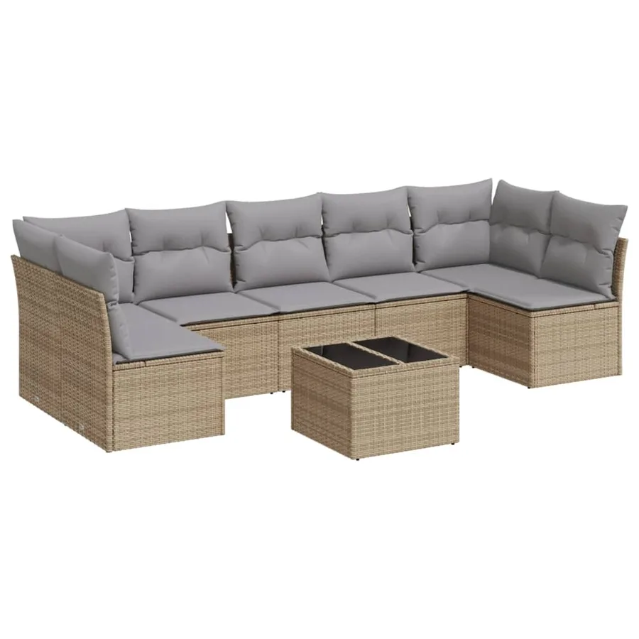 Salon de jardin avec coussins 8 pcs beige résine tressée - 2