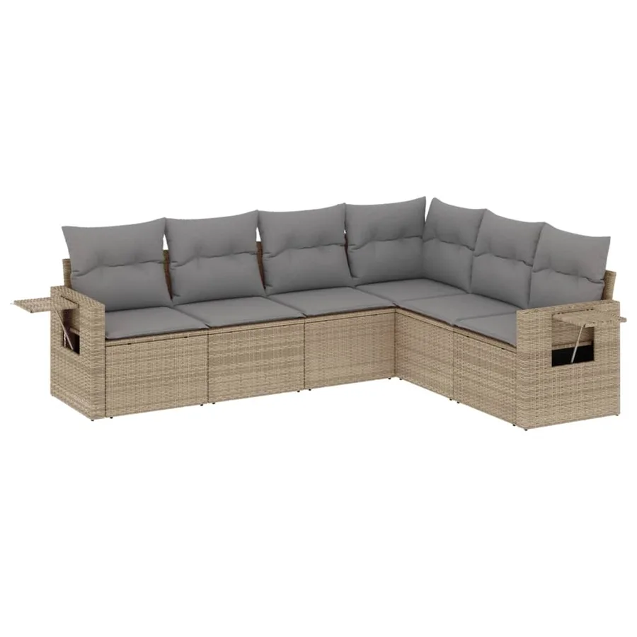 Salon de jardin avec coussins 6 pcs beige résine tressée - 2