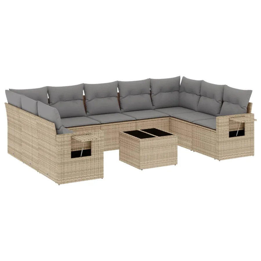Salon de jardin avec coussins 10 pcs beige résine tressée - 2
