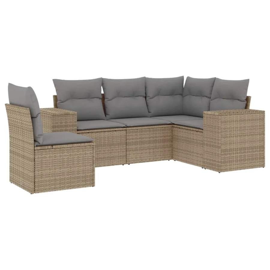 Salon de jardin avec coussins 5 pcs beige résine tressée - 2