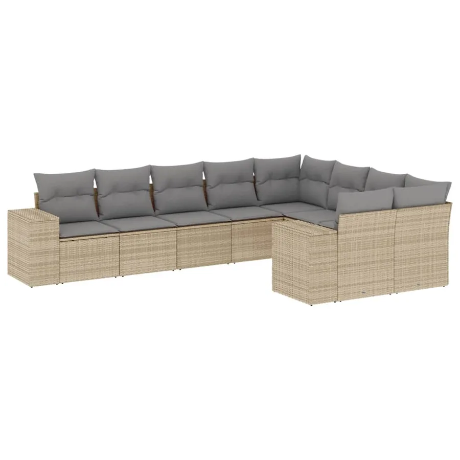 Salon de jardin avec coussins 9 pcs beige résine tressée - 2