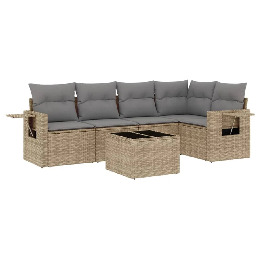 Salon de jardin avec coussins 6 pcs beige résine tressée - 2