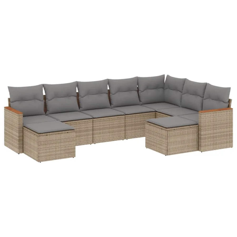 Salon de jardin avec coussins 9 pcs beige résine tressée - 2