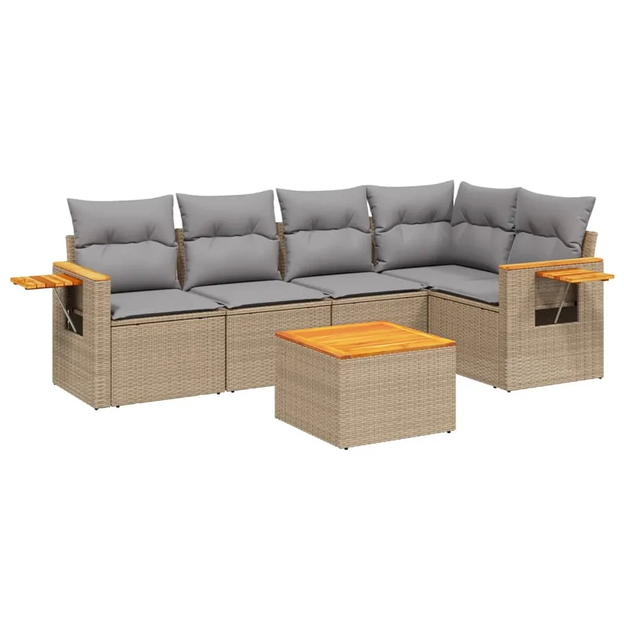 Salon de jardin avec coussins 6 pcs beige résine tressée - 2