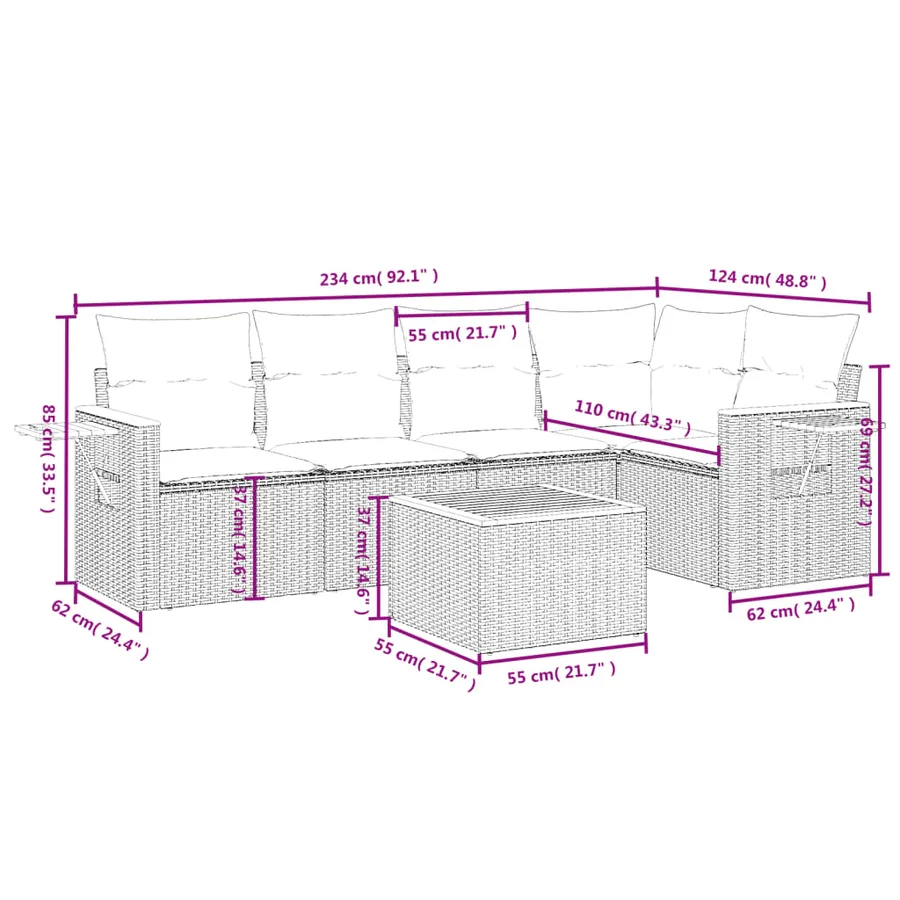 Salon de jardin avec coussins 6 pcs beige résine tressée - 3