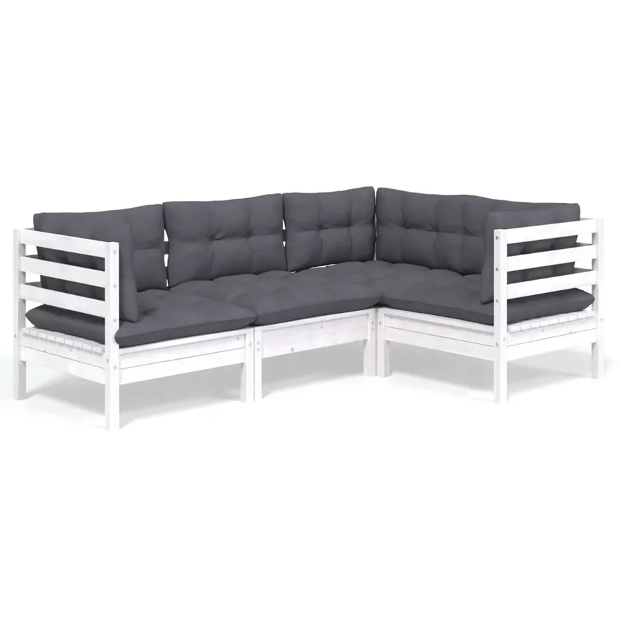 Salon de jardin 4 pcs avec coussins blanc bois de pin - 2