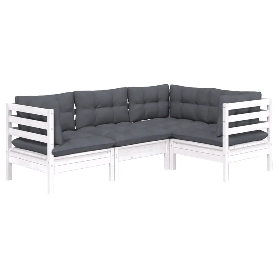 Salon de jardin 4 pcs avec coussins blanc bois de pin - 3