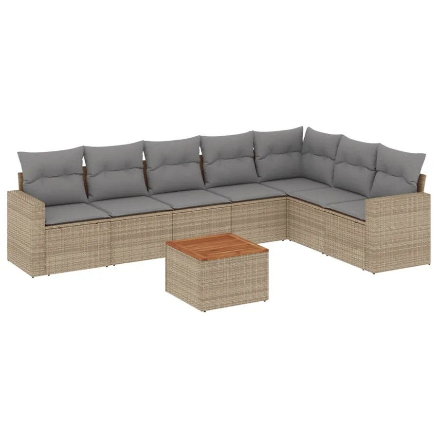 Salon de jardin avec coussins 8pcs mélange beige résine tressée - 2