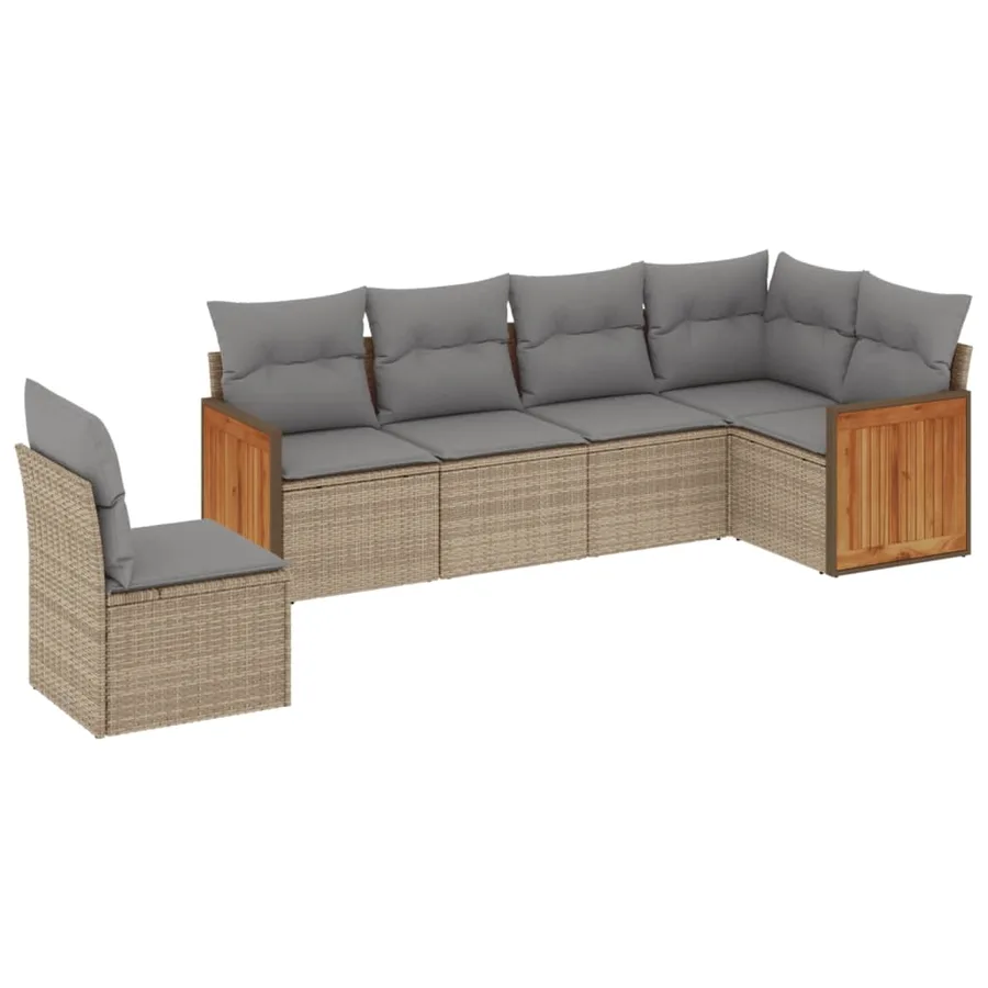 Salon de jardin avec coussins 6 pcs beige résine tressée - 2