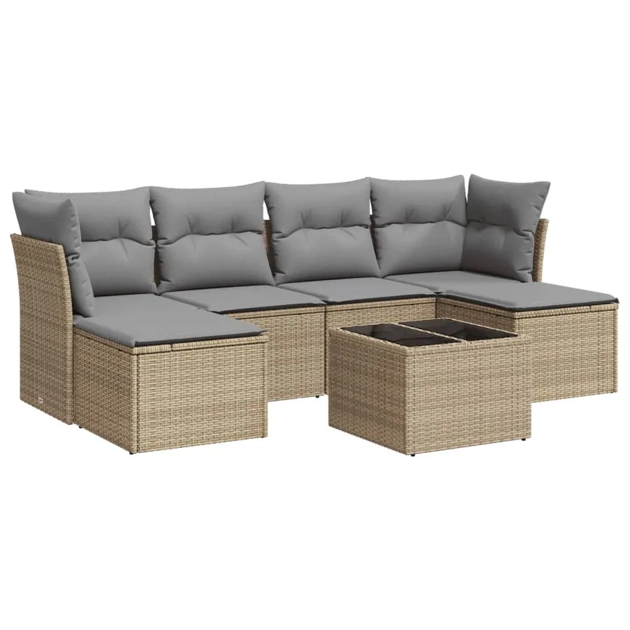 Salon de jardin avec coussins 7 pcs beige résine tressée - 2