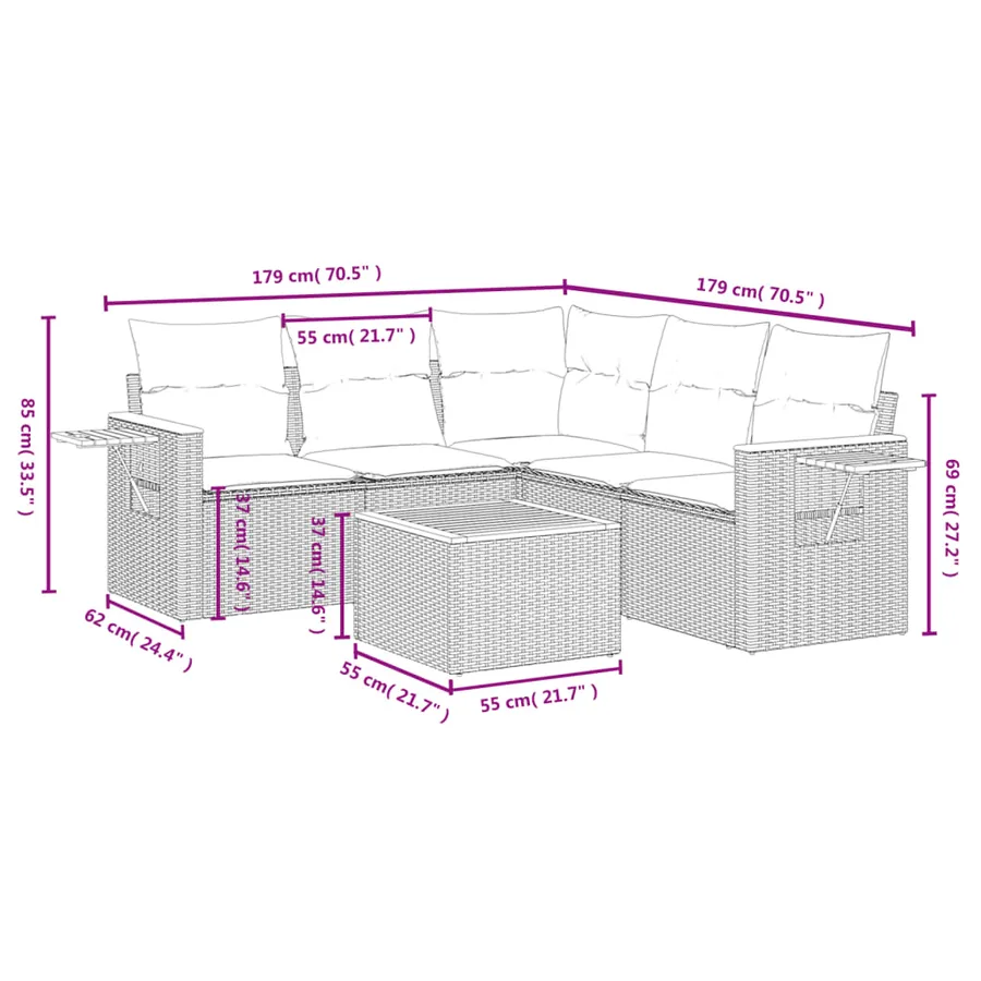 Salon de jardin avec coussins 6 pcs beige résine tressée - 3