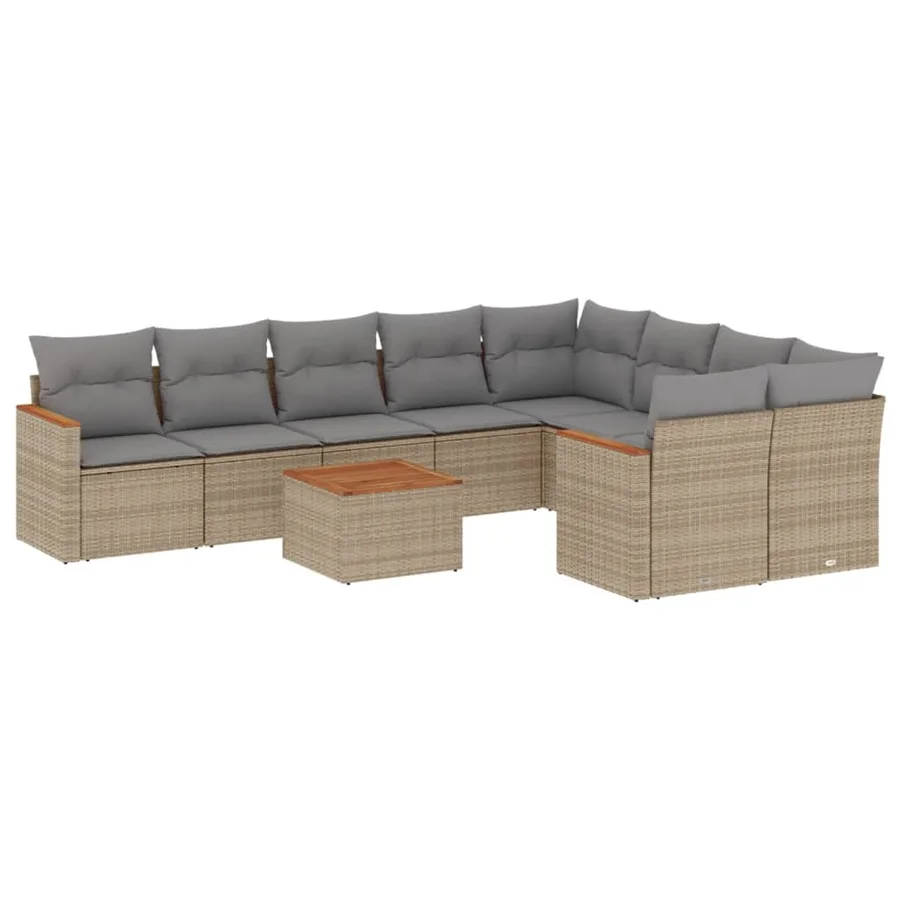 Salon de jardin avec coussins 10 pcs beige résine tressée - 2