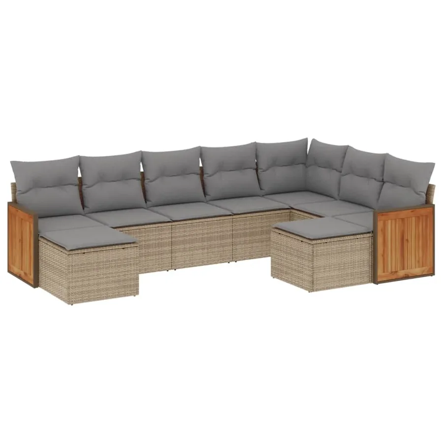 Salon de jardin avec coussins 9 pcs beige résine tressée - 2