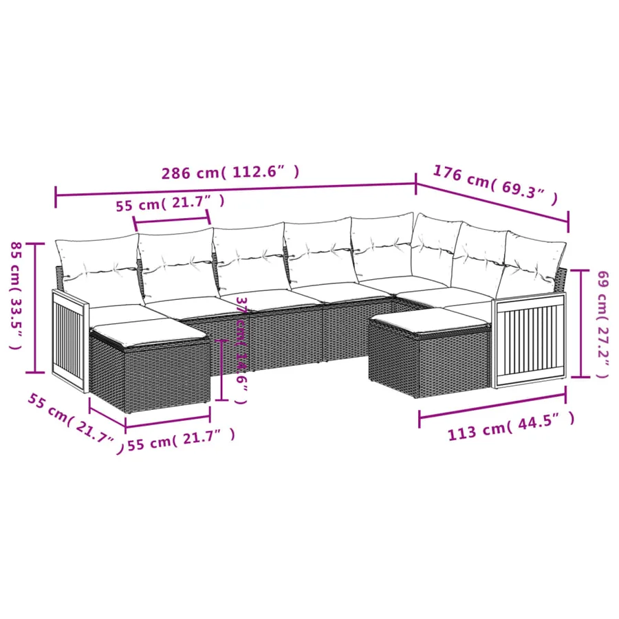 Salon de jardin avec coussins 9 pcs beige résine tressée - 3