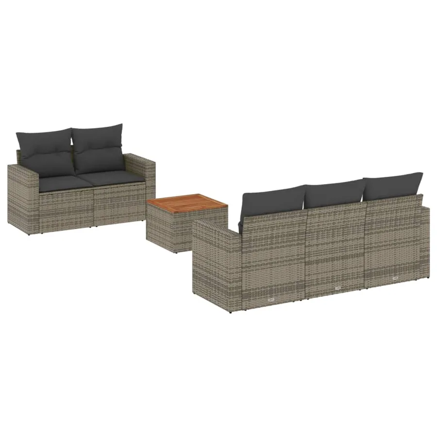 Salon de jardin 6 pcs avec coussins gris résine tressée - 2