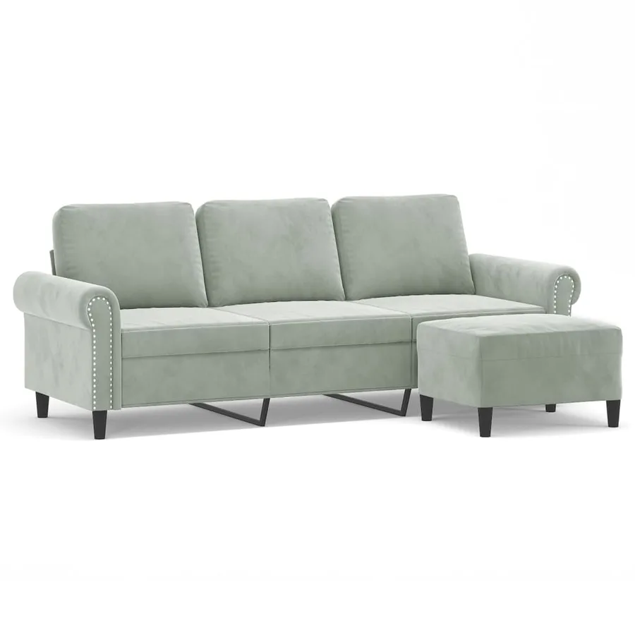 Canapé à 3 places avec repose-pieds Gris clair 180 cm Velours - 2