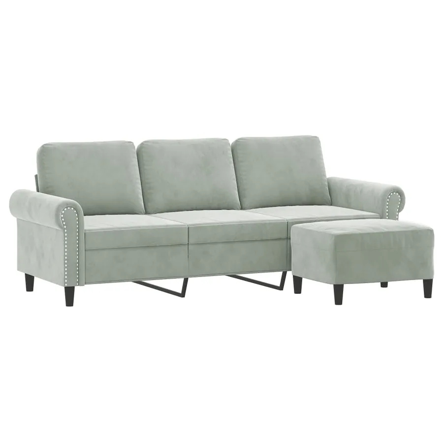 Canapé à 3 places avec repose-pieds Gris clair 180 cm Velours - 3