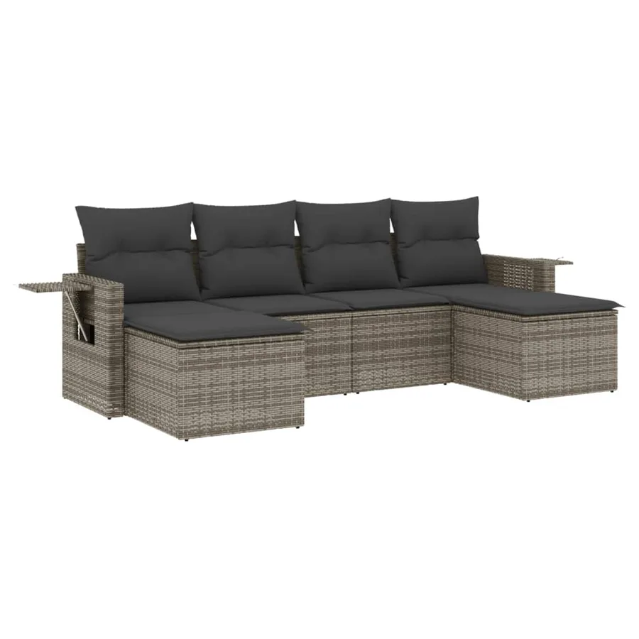 Salon de jardin 6 pcs avec coussins gris résine tressée - 2