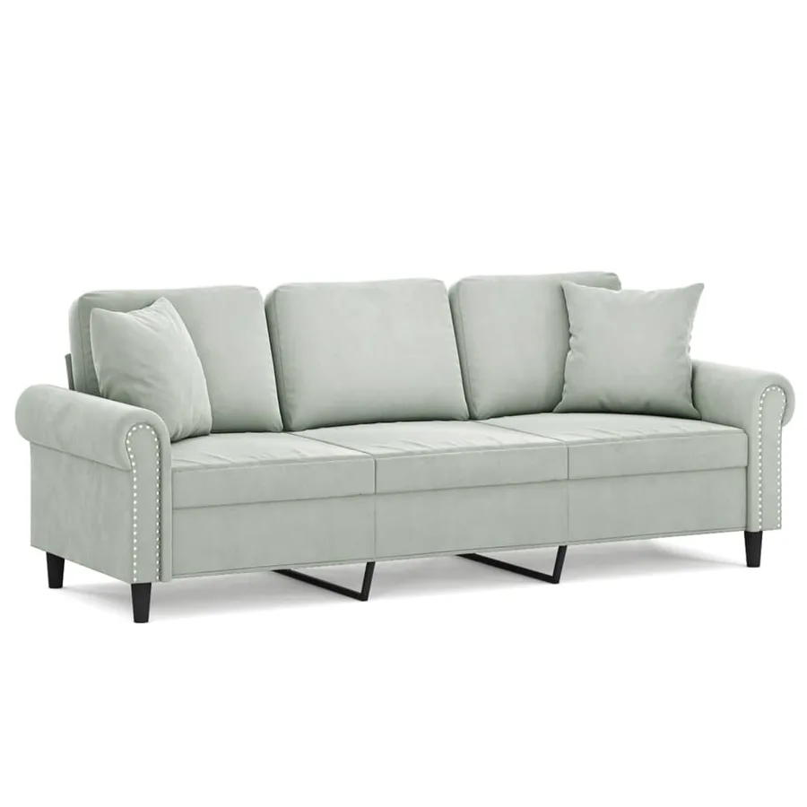 Canapé 3 places avec oreillers gris clair 180 cm velours - 2